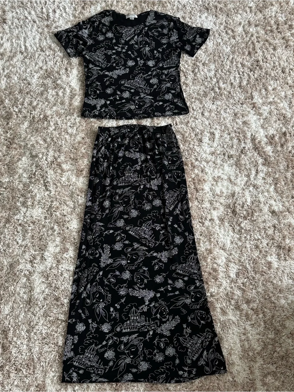 Abstract Black Print Two-Piece skirt Set